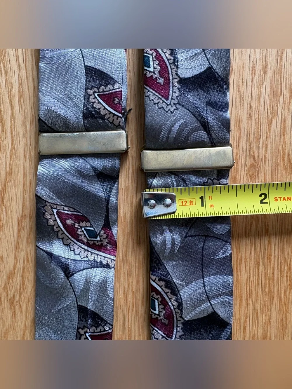 Vintage Germany Mens Paisley Y-Back Suspenders Gray Silk Adjustable Braces